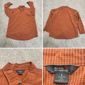 Royal Robbins mens long sleeve button up shirt sz Large orange relaxed fit shirt